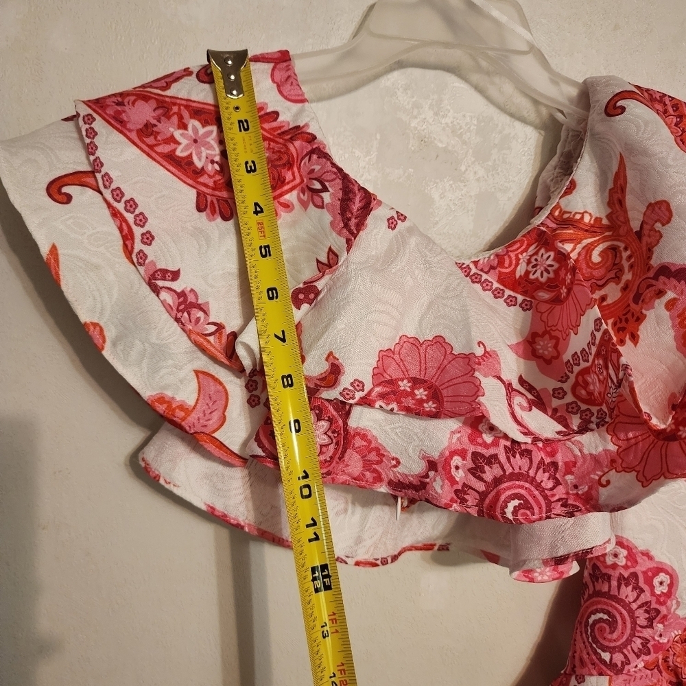 Shein Pink White and Orange Ruffle One Shoulder 2 Pc Skirt Set Size S - Picture 6 of 15